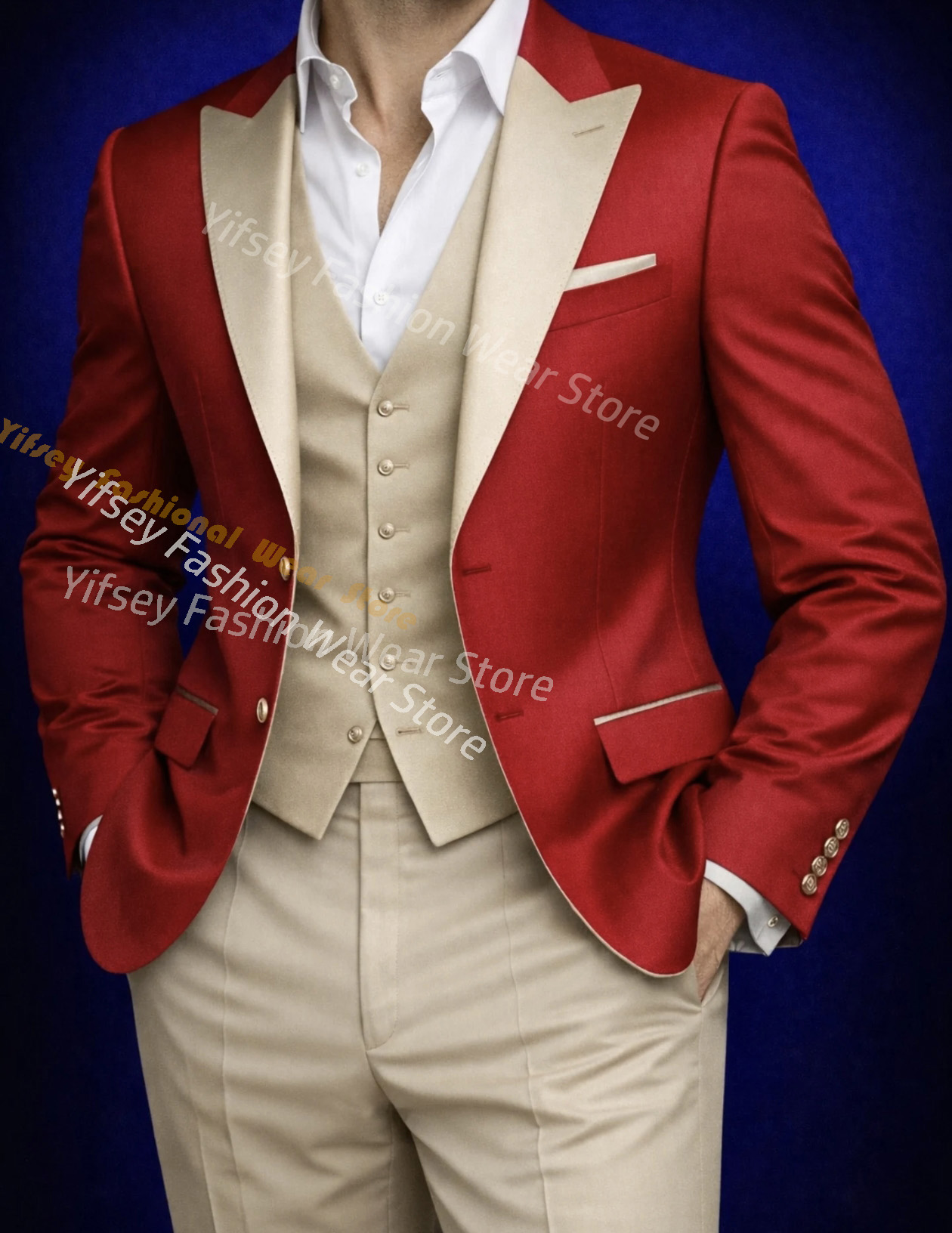 Men'S Grooming Brands - Red Full Men Suit Set Wedding